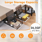 Tangkula 26.5Gal Under Bed Storage Containers, 2 Pack Stackable Plastic Storage Bins with Wheels, Double Opening Lids, Collap