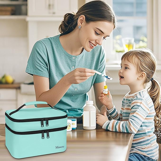 Mancro Dual Layers Medicine Organizer Bag, Pill Bottle Organizer Storage with Lockable Zipper, Medication Travel Bag for Pill
