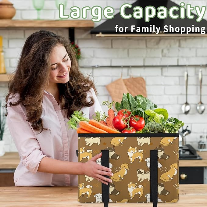 Reusable Grocery Bags Heavy Duty Shopping Bags Foldable Large Tote Bags with Long Handles & Hard Bottom