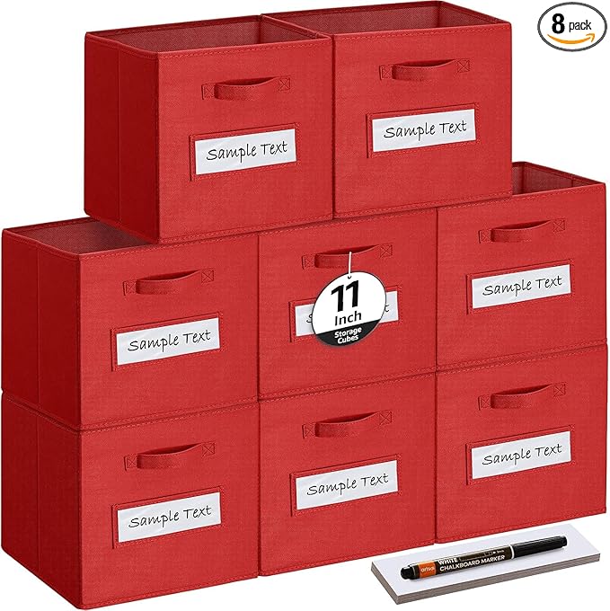 artsdi Fabric storage cubes (Set of 8) 11 Inch Cube Storage Bin, Cube storage with 8 Labels Window Cards & a Pen, Foldable cu