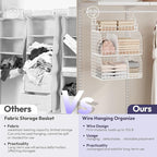 SWTYMIKI Hanging Closet Organizer Storage - 3 Tier Metal Stackable Hanging Closet Shelves with Dividers and S Hooks, Foldable