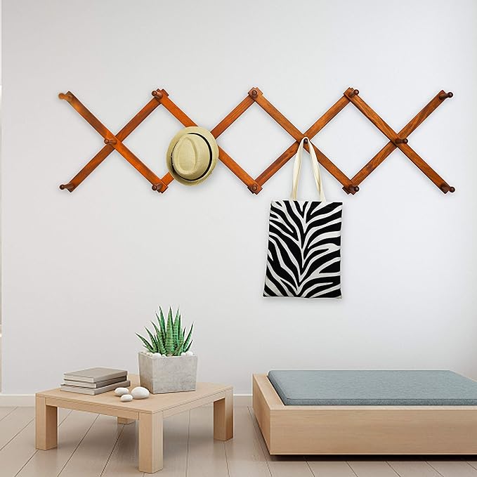 WEBI Accordion Wall Hanger,Expandable Wooden Hat Rack for Wall Mounted Coat Rack,Accordion Hat Hooks Holder for Baseball Caps