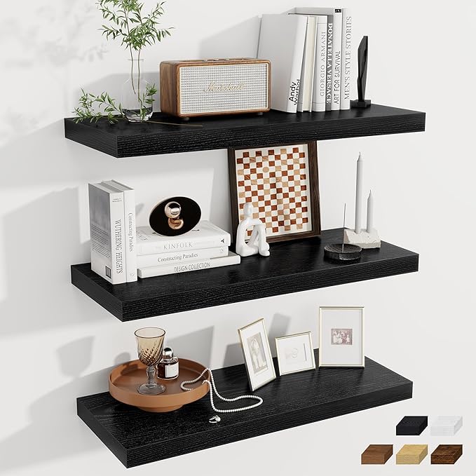 Fun Memories 12 Deep Floating Shelves for Wall | 30W x 12D Large Floating Shelves | 3 Pack Storage Space Wall Mount Shelf for
