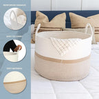 OrganiHaus Large Woven Storage Basket for Blankets and Toys 20" x 13" Inch, Rope Laundry Basket with Handles, Cushions & Pill
