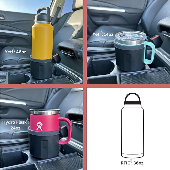Swigzy Extra Wide Car Cup Holder Expander - Made for Yeti 14oz & 46oz Rambler, Hydro Flask 24oz Mug, RTIC 36oz Bottles - Adap