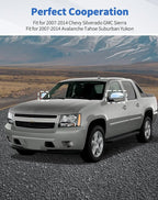 Rearview Mirror Fully Caps Covers Compatible with 2007-2014 Chevy Silverado GMC Sierra Avalanche Tahoe Suburban Yukon Escalade ESV Left Right Side View Upper Mirror Cover Caps, Chrome