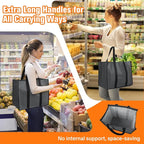WISELIFE Reusable Grocery Bags with Handles - 10 Pack, 35L Large Shopping Bags for Groceries, Water-Resistant & Foldable Grocery Totes for Lasting Use for Kitchen, Market, Car Trunk, Picnic (Gray)