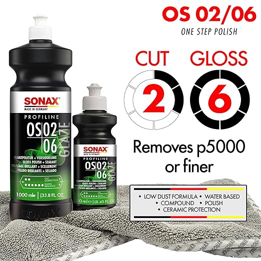 SONAX Glaze OS 02-06 247141 | All-in-One Car Polish for Scratch Removal, High-Gloss Finish & Ceramic Protection | SiO2-Based 6-Month Durability | Hologram-Free Results for All Paint | 250ml