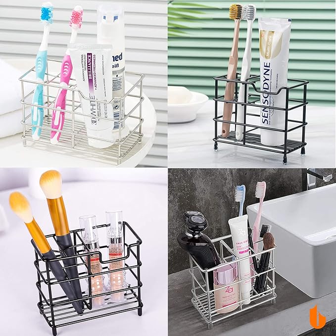 Urbanstrive 304 Stainless Steel Bathroom Toothbrush Holder Toothpaste Holder Stand Bathroom Accessories Organizer (Black, Lar