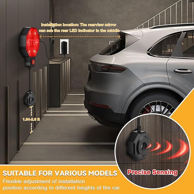 1 Pack Adjustable Garage Parking Sensor with LED Display – No-Drill Parking Aid for Cars, SUVs & Pickups, Set Stop Distance 6