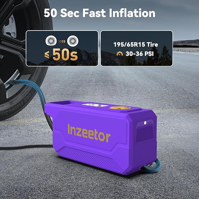 150 PSI Tire Inflator Portable Air Compressor, 12V DC Auto Shutoff Air Pump with Digital Pressure Gauge and Emergency LED Light for Car Tires, Bicycle & Balloons, Purple