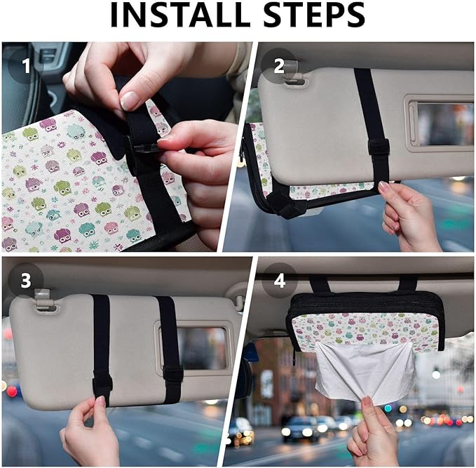 Car Tissue Holder Car Visor Organizer Tissue Box Holder for Car Sun Visor Organizer with Car Vehicle Accessories Essentials Interior for Women Men Kawaii Owls and Flowers
