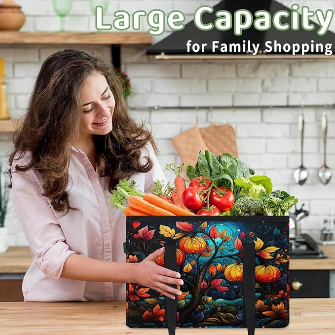 Reusable Grocery Bags Heavy Duty Shopping Bags Foldable Large Tote Bags with Long Handles & Hard Bottom