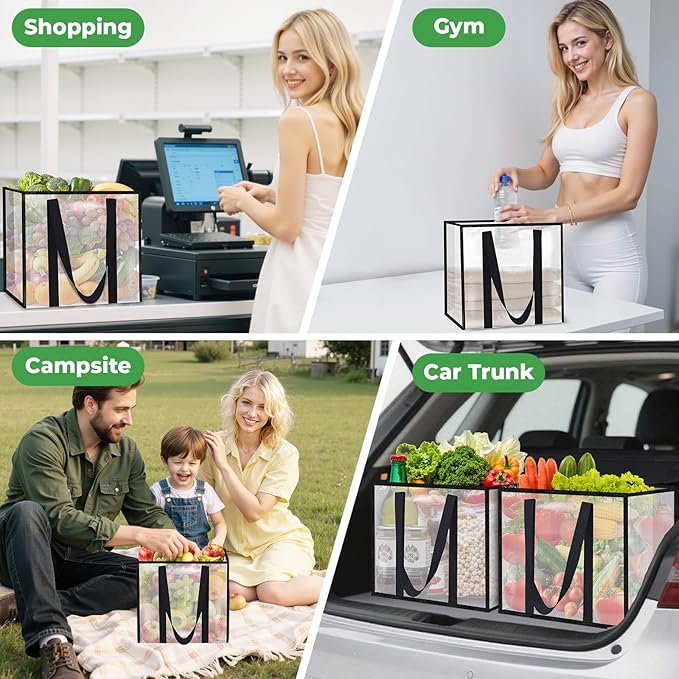6 Pack Reusable Grocery Bags, Heavy-Duty Shopping Bags with Sturdy Handles, Water-Resistant & Foldable Organizer, Shopping Bags for Groceries, Market, Car Trunk, Multi-Purpose, 42L