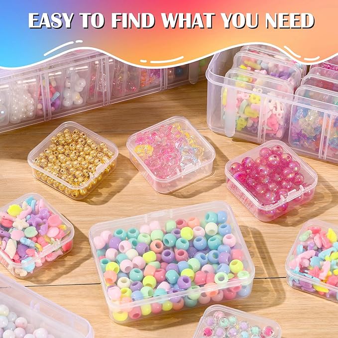 VTG Bead Organizer Box, 84 Pcs Small Plastic Containers with Lids, 4-Tier Stackable Storage Box, Clear Organizers for Jewelry