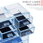 Sorbus Acrylic Makeup Organizer Set, 7-Drawer Vanity & Countertop Cosmetic Storage with Small & Wide Compartments, Blue Brill