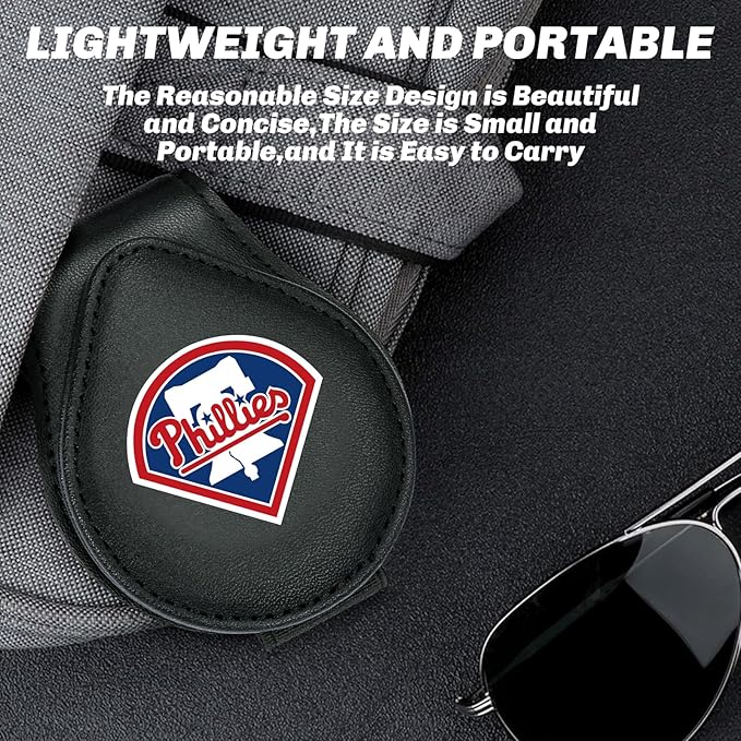 for MLB Philadelphia Phillies Car Visor Sunglass Holder - Black Leather Eyeglass Case with Team Logo, Clip-On Sun Visor Organizer for Auto Interior, Phillies Gifts