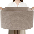 96L Large Blanket Basket,24"x16"x15"Rectangle Storage Bin with Handles,Woven Rope Laundry Basket for Toys, Clothes,Magazines,