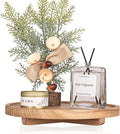 Round Decorative Tray Wood Bathroom Counter Organizer Farmhouse Kitchen Decor Wooden Riser for Soap Dish, Perfume, Candle, Sp