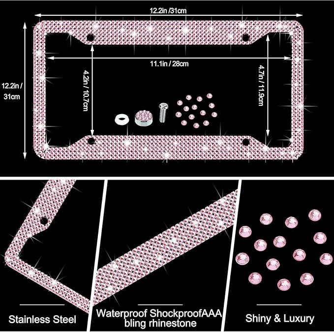 BBTO 42 Pcs Pink Bow Car Accessories Set for Women Pink Steering Wheel Cover Bow Hook Car Coaster Air Vent Clip Seat Belt Covers Diamond Rings Sticker Coquette Cute Gifts