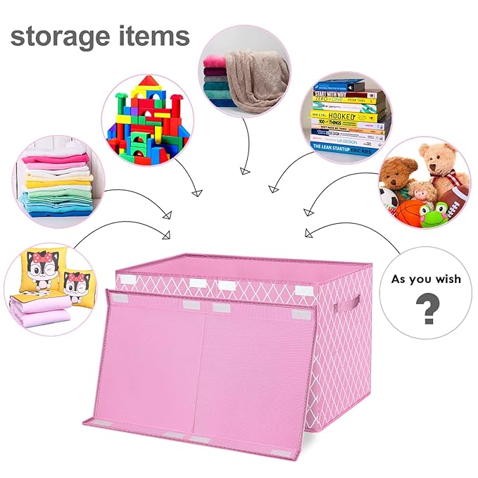 VERONLY Toy Box Chest Organizer Bins for Girls Boys, Kids Large Fabric Collapsible Storage Basket Container with Flip-Top Lid