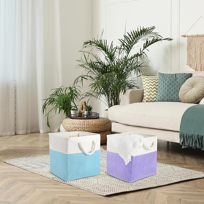 Geiserailie 6 Pcs 11 x 11 Inch Cube Storage Bins Fabric Storage Organizer Bins Foldable Cube Baskets with Sturdy Carry Handle