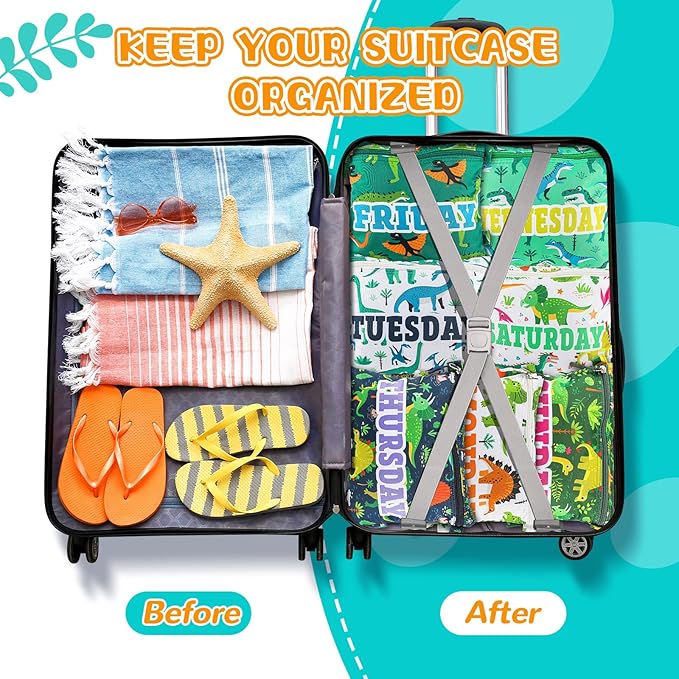 Paterr 7 Pcs Packing Cubes for Travel Kids Day of Week Compression Packing Bags Colorful Luggage Suitcase Organizers Bag for 