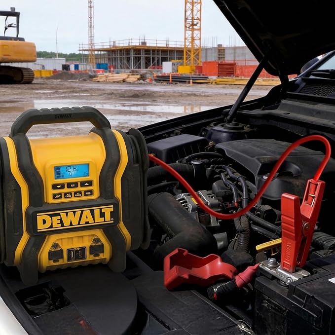 DEWALT DXAEPS14 2000 Peak Battery Amp 12V Automotive Battery Booster Jump Starter/Power Station with 120 PSI Compressor,