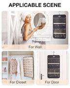 BAGSMART Hanging Jewelry Organizer Storage Roll with Hanger Metal Hooks Double-Sided Jewelry Holder for Earrings, Necklaces, 