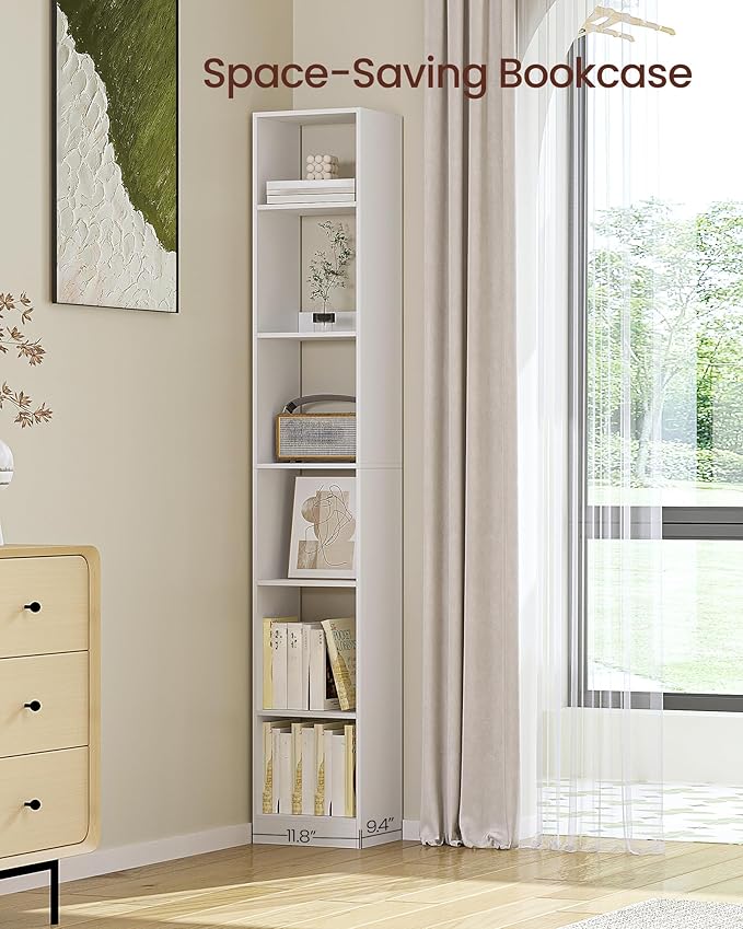 Hzuaneri Bookcase, Tall Narrow Bookshelf, Open Display Storage Shelf, Skinny Cube Book Shelf with Adjustable Shelves, CD Rack