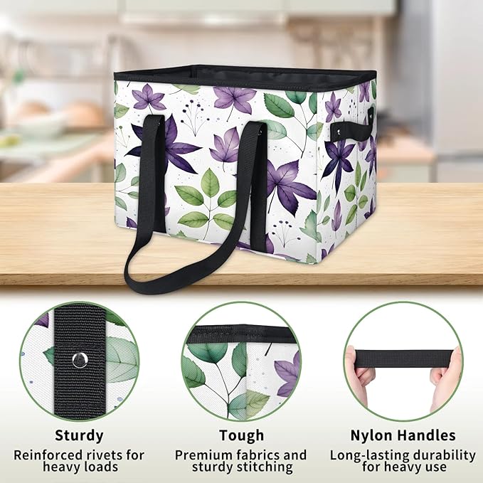 Reusable Grocery Bags Heavy Duty Shopping Bags Foldable Large Tote Bags with Long Handles & Hard Bottom