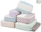 Narwey 7 Set Checkered Packing Cubes for Travel Kids Women, Durable Packing Organizer Bags for Carry on Suitcase Luggage Trav