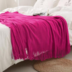 Homiest Decorative Knitted Throw with Fringe, Lightweight Acrylic Knit Blanket, Soft & Cozy Tassel for Couch Sofa Bed (Dark P