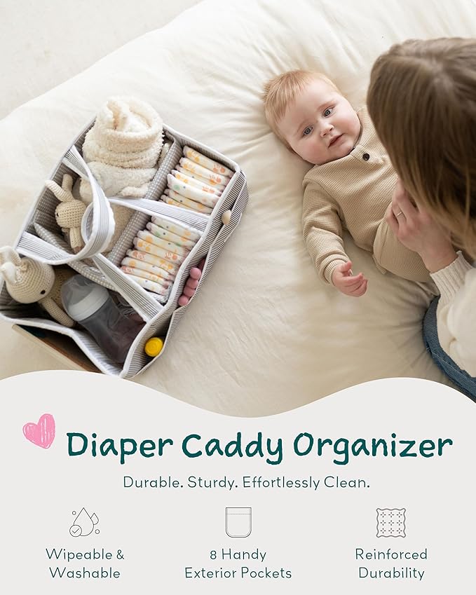 Lily Miles Baby Diaper Caddy Organizer, Baby Shower Basket for Newborn Boys or Girls, Nursery Must Haves for New Mom, Registr