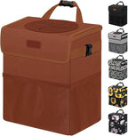 Car Trash Can, Brown, 2.2 Gallons Capacity, Waterproof, Polyester Material, Adjustable Strap, Hanging Design, Leakproof Lining, 100% PEVA Thickness