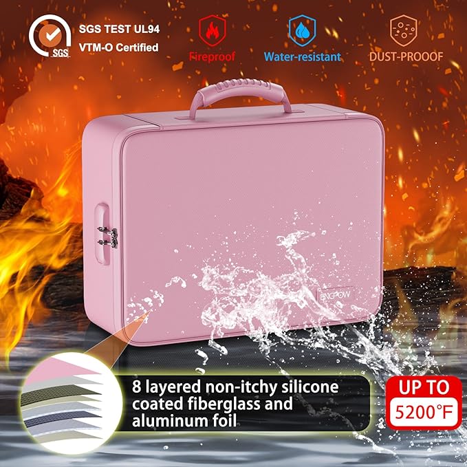ENGPOW Fireproof File Organizer Bag with 13 Colorful Pockets Accordion File Folder,5200℉ Document Organizer Box with Lock&Lab
