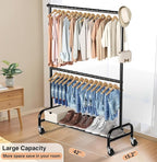 MISSLO Heavy Duty Clothing Racks for Hanging Clothes Rack Double Rod Garment Rack Rolling Closet Wardrobe Rack on Wheels, Met