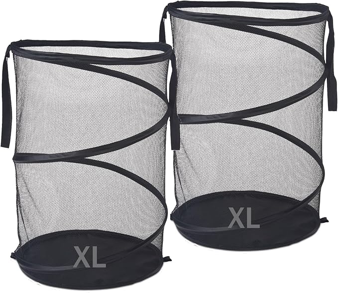 Seiritex 2Pcs Mesh Popup Laundry Hamper 115L Extra Large Collapsible Laundry Basket Foldable Clothing Storage Basket with Han