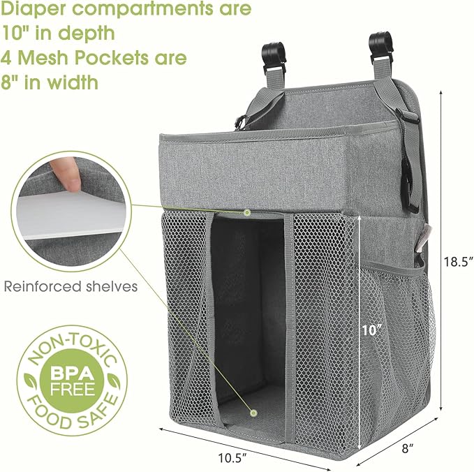 Maliton Changing Table Diaper Organizer - Baby Hanging Diaper Stacker Nursery Caddy Organizer for Cribs Playard Baby Essentia