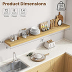 72 Inch Floating Shelves for Wall, 8 Inch Deep Floating Shelf for Storage & Display, Rustic Wall Mounted Shelf with Invisible