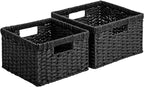 StorageWorks Wicker Basket with Handle, Wicker Storage Baskets for Organizing, Decorative Storage Baskets for Shelves, Paper 