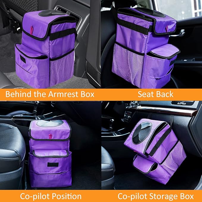 Car Trash Can Foldable Garbage Bin Leakproof 2.3 Gallons Purple