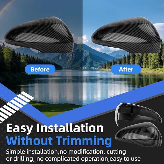 Passenger Side Mirror Cover Replacement for Ford Fusion 2013 2014 2015 2016 2017 2018 2019 2020 2021 2022 - Right Side Mirror Covers, Rear View Mirrors Cap Accessories Carbon Fibre, With Lamp