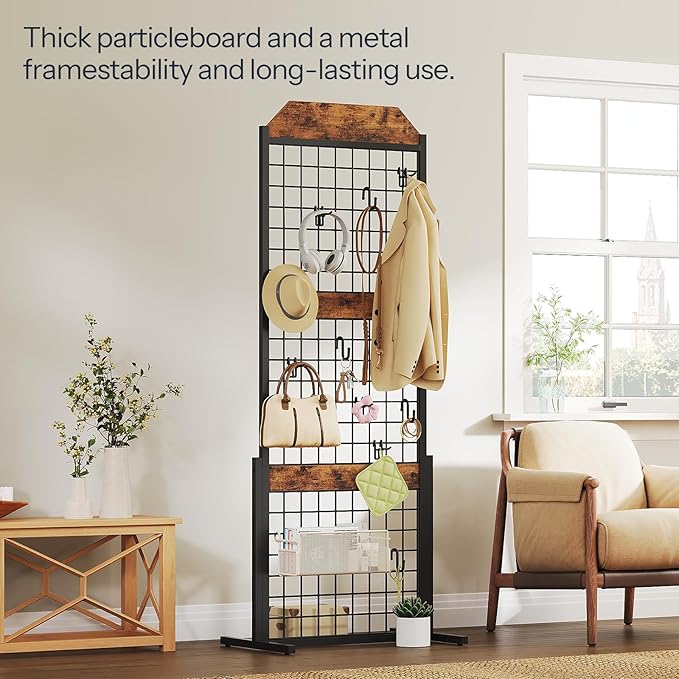 HOOBRO Floating Shelves for Wall, Grid Wall Panel 1.7' x 5.6' Ft Grid Display Rack, Wall Mounted Shelf, Gridwall Panel Displa