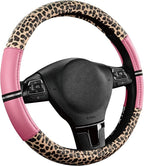 Road Comforts Leopard Steering Wheel Cover for Women, Cute Anti-Slip Microfiber Leather, Universal Fit 14.5-15 Inch Round Ste