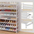 Large Shoe Rack 8 Tier Shoe Organizer, Heavy Duty Metal 4-Tier Stackable Shoe Storage Vertical Shoe Rack for Closet Front Doo