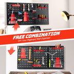 Goplus Garage Pegboard Tool Organizer, 4ft Metal Pegboard Wall Organizer w/3 Pegboards, Drill Bit Rack, Wrench Rack, Hooks Ac