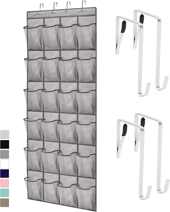 GORILLA GRIP Over the Door Shoe Organizer, 24 Large Breathable Mesh Pockets, Space Saving Hanging Storage Holder, Closet Rack