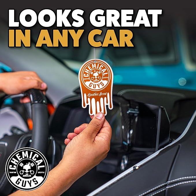 Chemical Guys Hanging Air Fresheners - Leather Scent for Cars, Trucks, SUVs, RVs, Home, Office, Work, Dorm Room, & More - 12 