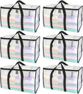 BALEINE 6-Pack Oversized Moving Bags with Reinforced Handles, Heavy-Duty Storage Tote for Clothes, Moving Supplies (Clear, 6-